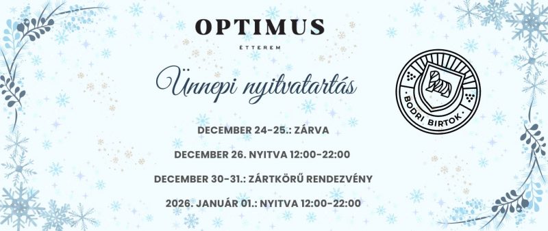 OPTIMUS ÉTTEREM ÜNNEPI NYITVATARTÁSA