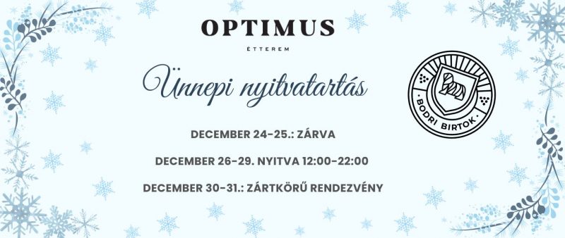 OPTIMUS ÉTTEREM ÜNNEPI NYITVATARTÁSA